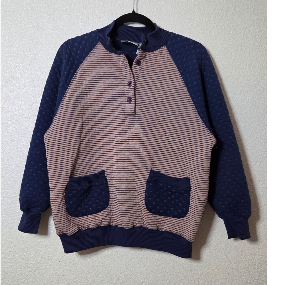 Vintage Patchwork Mixed Pattern Henley Sweater 90… - image 2